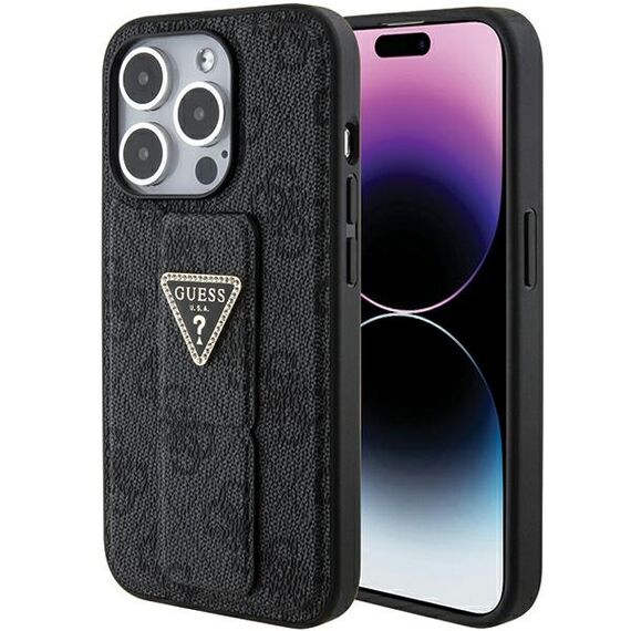 Guess Grip Stand 4G Triangle Strass case for iPhone 15 Pro Max - black | Techbox