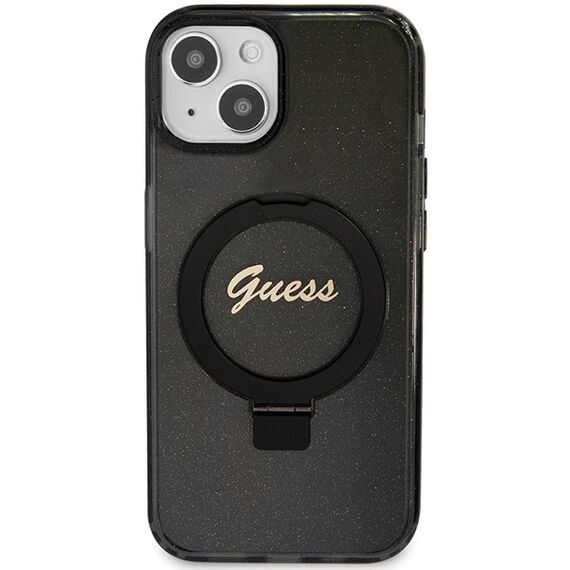 Guess Ring Stand Script Glitter MagSafe Case for iPhone 15 Plus / 14 Plus - Black | Techbox
