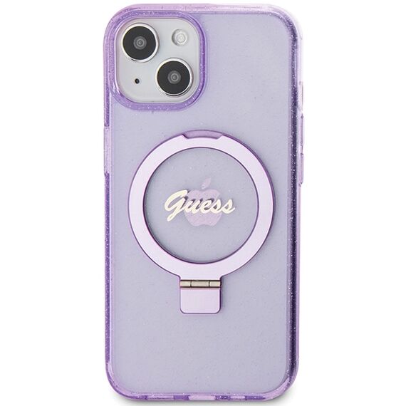 Guess Ring Stand Script Glitter MagSafe case for iPhone 15 Plus / 14 Plus - purple - Apple Cases - Cases - Techbox