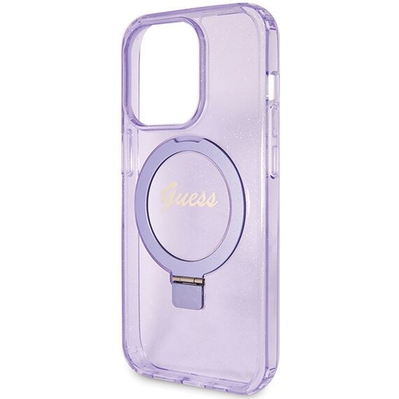 Guess Ring Stand Script Glitter MagSafe case for iPhone 15 Pro - purple | Techbox