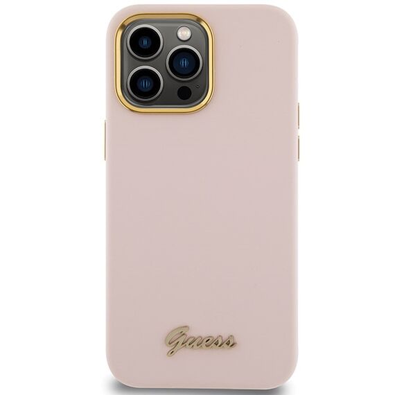 Guess Silicone Script Metal Logo & Frame case for iPhone 15 Pro - pink | Techbox