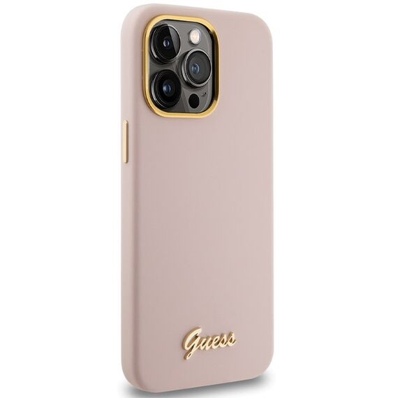 Guess Silicone Script Metal Logo & Frame case for iPhone 15 Pro - pink | Techbox