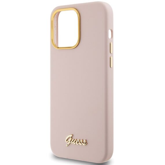 Guess Silicone Script Metal Logo & Frame case for iPhone 15 Pro - pink | Techbox