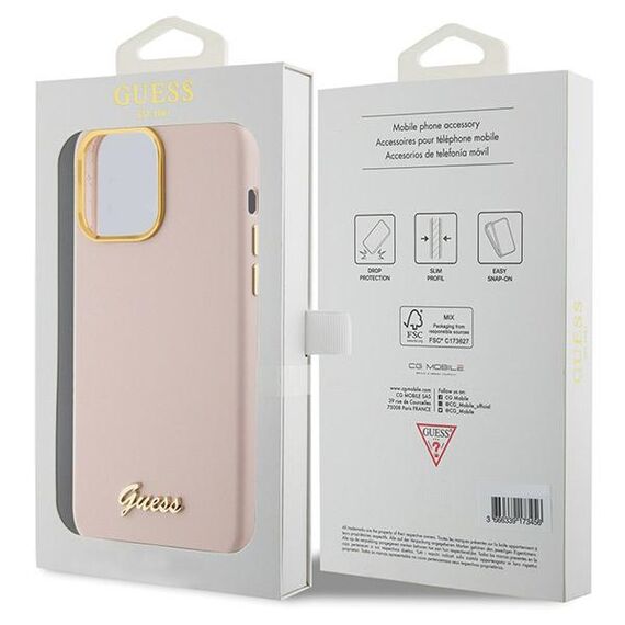 Guess Silicone Script Metal Logo & Frame case for iPhone 15 Pro - pink | Techbox