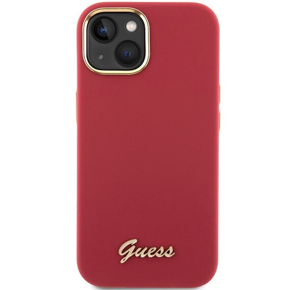 Guess Silicone Script Metal Logo &amp; Frame case for iPhone 15 - red | Techbox