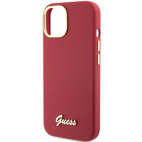 Guess Silicone Script Metal Logo &amp; Frame case for iPhone 15 - red | Techbox