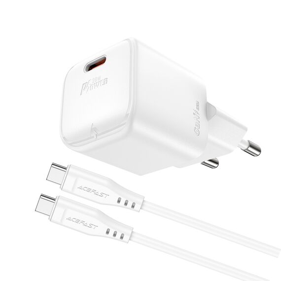 Acefast A73 Mini PD 20W GaN wall charger + USB-C cable - white - Travel Chargers - Smartphone Chargers - Techbox