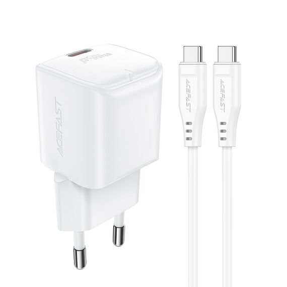 Acefast A77 Mini PD 30W GaN wall charger + USB-C cable - white - Travel Chargers - Smartphone Chargers - Techbox