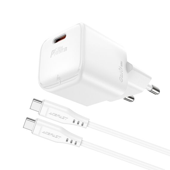 Acefast A77 Mini PD 30W GaN wall charger + USB-C cable - white - Travel Chargers - Smartphone Chargers - Techbox
