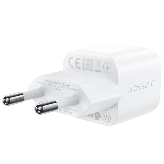 Acefast A77 Mini PD 30W GaN wall charger + USB-C cable - white - Travel Chargers - Smartphone Chargers - Techbox