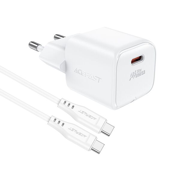 Acefast A77 Mini PD 30W GaN wall charger + USB-C cable - white - Travel Chargers - Smartphone Chargers - Techbox