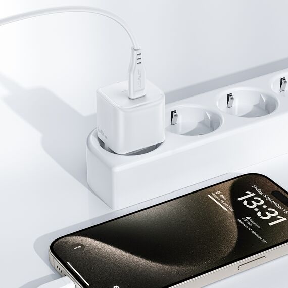 Acefast A77 Mini PD 30W GaN wall charger + USB-C cable - white - Travel Chargers - Smartphone Chargers - Techbox