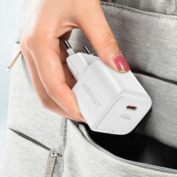 Acefast A77 Mini PD 30W GaN wall charger + USB-C cable - white - Travel Chargers - Smartphone Chargers - Techbox