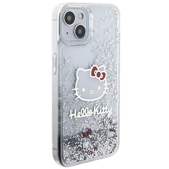 Hello Kitty Liquid Glitter Charms Kitty Head case for iPhone 15 - silver | Techbox