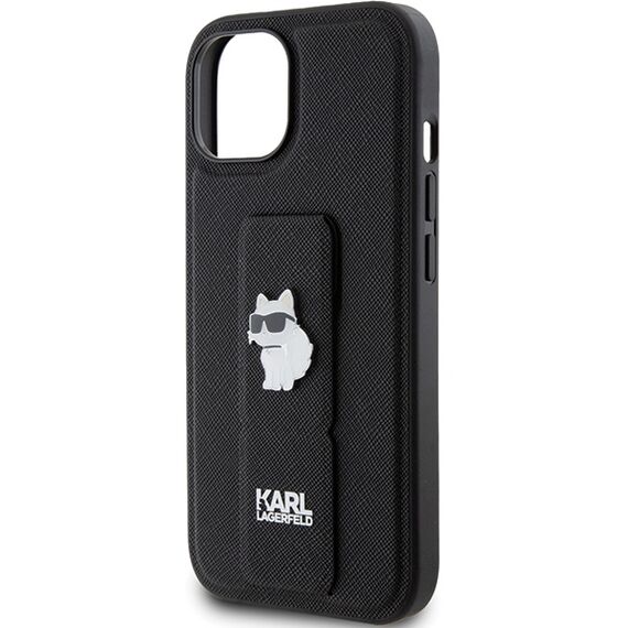 Karl Lagerfeld Gripstand Saffiano Choupette Pins Case for iPhone 15 Plus / 14 Plus - Black | Techbox