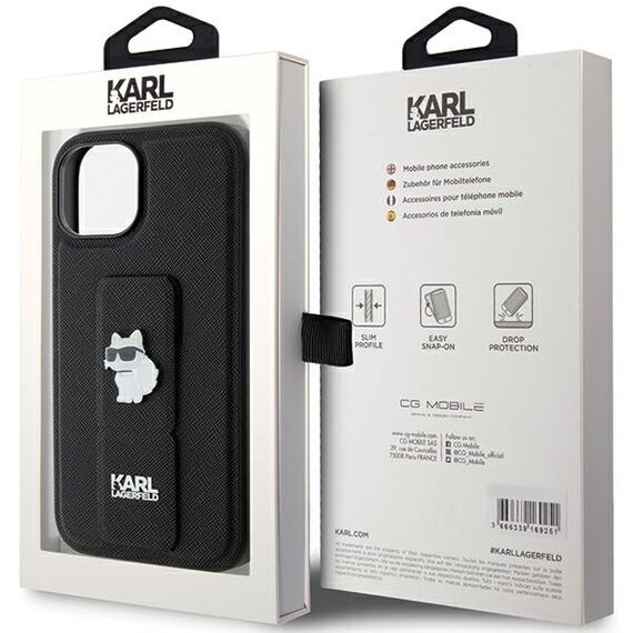 Karl Lagerfeld Gripstand Saffiano Choupette Pins Case for iPhone 15 Plus / 14 Plus - Black | Techbox