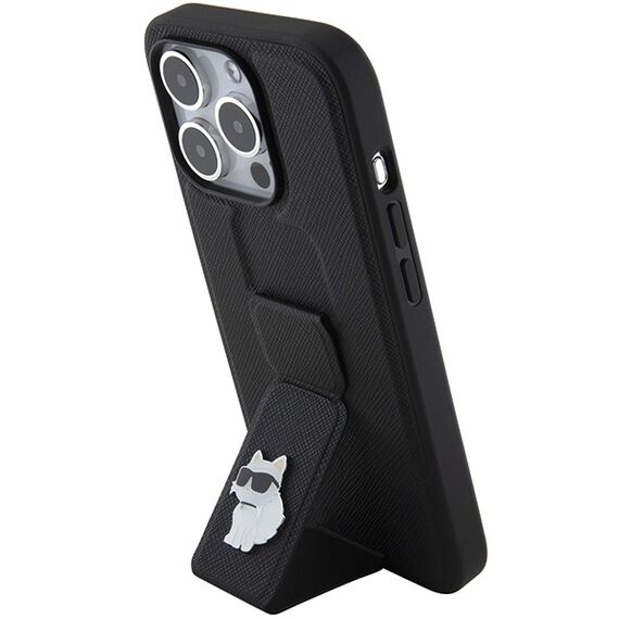 Karl Lagerfeld Gripstand Saffiano Choupette Pins case for iPhone 15 Pro Max - black - Apple Cases - Cases - Techbox