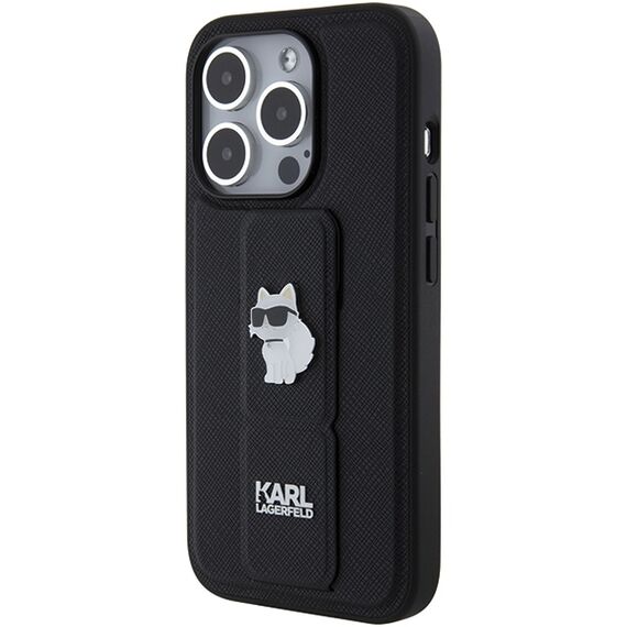 Karl Lagerfeld Gripstand Saffiano Choupette Pins case for iPhone 15 Pro Max - black - Apple Cases - Cases - Techbox