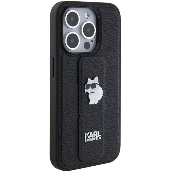 Karl Lagerfeld Gripstand Saffiano Choupette Pins case for iPhone 15 Pro Max - black - Apple Cases - Cases - Techbox