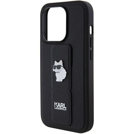 Karl Lagerfeld Gripstand Saffiano Choupette Pins case for iPhone 15 Pro Max - black - Apple Cases - Cases - Techbox