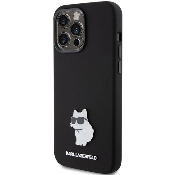 Karl Lagerfeld Silicone Choupette Metal Pin case for iPhone 15 Pro - black | Techbox