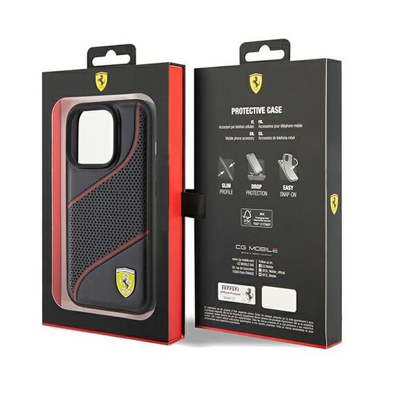 Ferrari Perforated Waves Metal Logo case for iPhone 15 Pro - black | Techbox