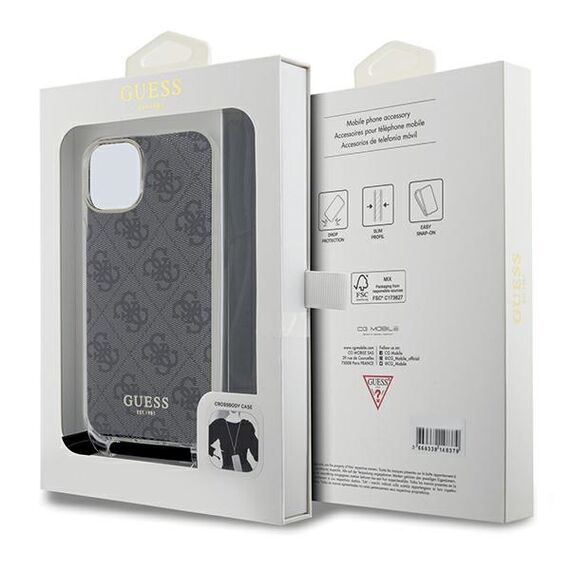 Guess Crossbody Cord 4G Print Case for iPhone 15/14/13 - Black - Apple Cases - Cases - Techbox