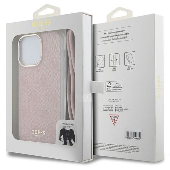 Guess Crossbody Cord 4G Print case for iPhone 15 Pro - pink | Techbox