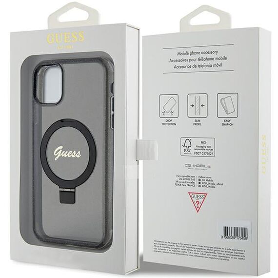Guess Ring Stand Script Glitter MagSafe case for iPhone 11 / Xr - black - Uncategorized Cases (2) - Cases - Techbox