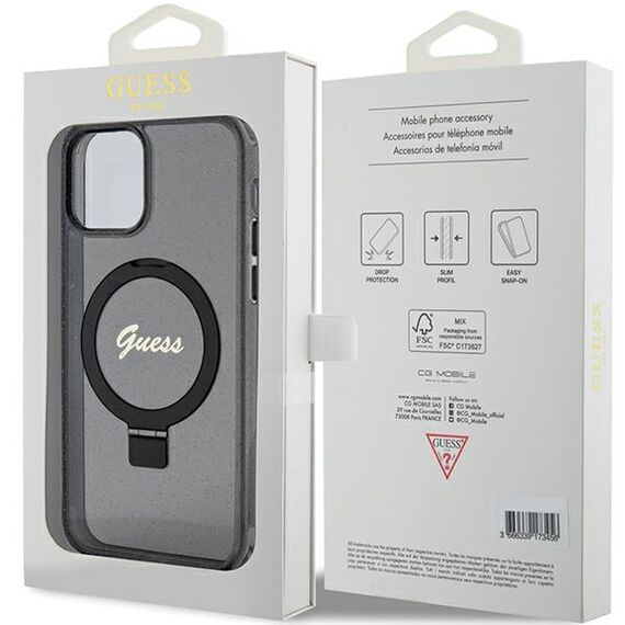 Guess Ring Stand Script Glitter MagSafe case for iPhone 12/12 Pro - black - Uncategorized Cases (2) - Cases - Techbox