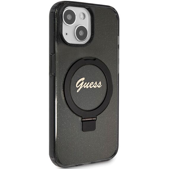 Guess Ring Stand Script Glitter MagSafe case for iPhone 13 / 14 / 15 - black - Apple Cases - Cases - Techbox