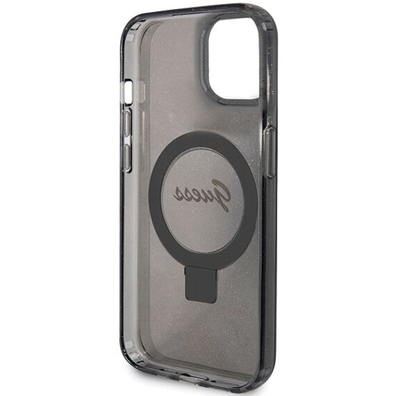 Guess Ring Stand Script Glitter MagSafe case for iPhone 14 / 15 / 13 - black - Apple Cases - Cases - Techbox