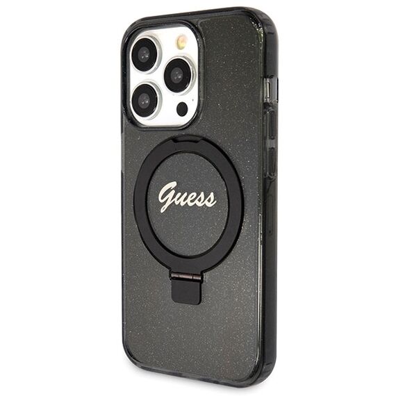 Guess Ring Stand Script Glitter MagSafe case for iPhone 14 Pro Max - black | Techbox