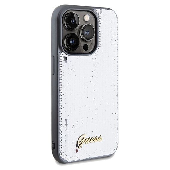 Guess Sequin Script Metal case for iPhone 14 Pro Max - silver | Techbox