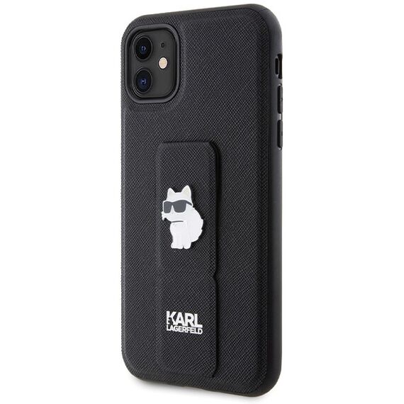 Karl Lagerfeld Gripstand Saffiano Choupette Pins Case for iPhone 11 / Xr - Black - Uncategorized Cases (2) - Cases - Techbox