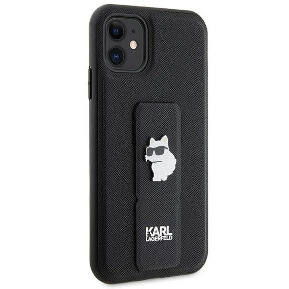 Karl Lagerfeld Gripstand Saffiano Choupette Pins Case for iPhone 11 / Xr - Black - Uncategorized Cases (2) - Cases - Techbox