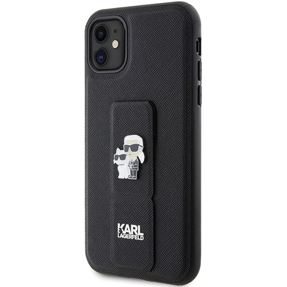 Karl Lagerfeld Gripstand Saffiano Karl&amp;Choupette Pins case for iPhone 11 / Xr - black - Uncategorized Cases (2) - Cases - Techbox