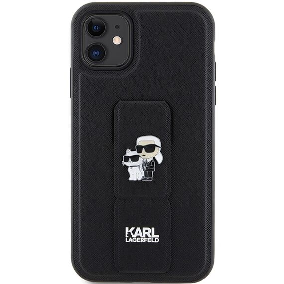 Karl Lagerfeld Gripstand Saffiano Karl&amp;Choupette Pins case for iPhone 11 / Xr - black - Uncategorized Cases (2) - Cases - Techbox