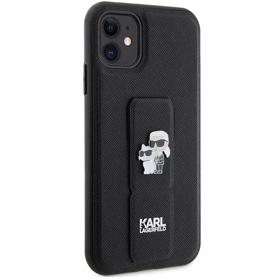 Karl Lagerfeld Gripstand Saffiano Karl&amp;Choupette Pins case for iPhone 11 / Xr - black - Uncategorized Cases (2) - Cases - Techbox
