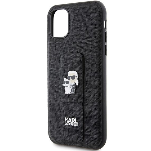 Karl Lagerfeld Gripstand Saffiano Karl&amp;Choupette Pins case for iPhone 11 / Xr - black - Uncategorized Cases (2) - Cases - Techbox