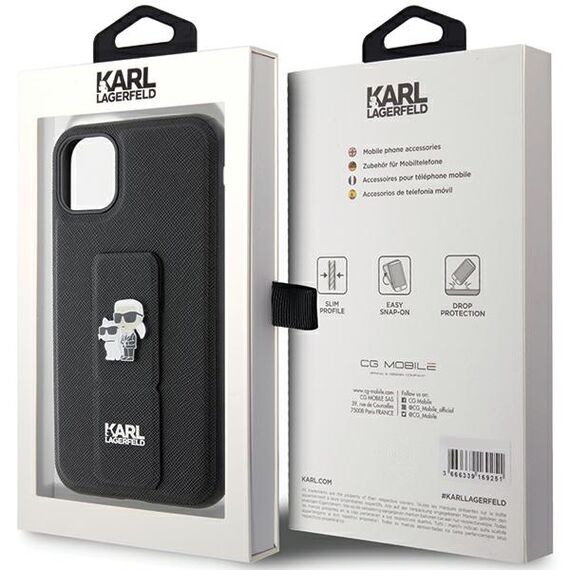 Karl Lagerfeld Gripstand Saffiano Karl&amp;Choupette Pins case for iPhone 11 / Xr - black - Uncategorized Cases (2) - Cases - Techbox