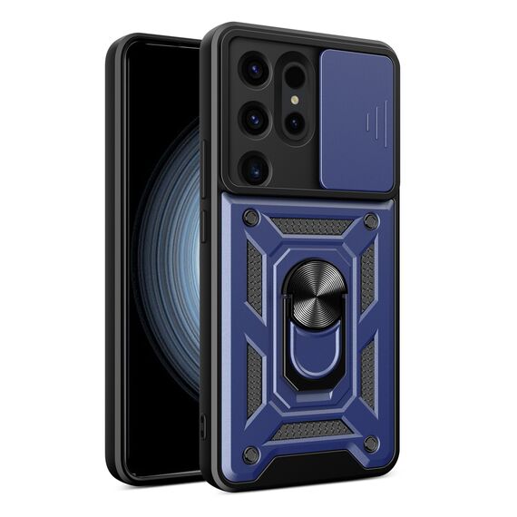 Hybrid Armor Camshield case for Samsung Galaxy S24 Ultra armored with camera cover - blue | Techbox