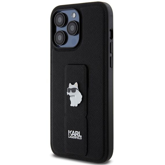 Karl Lagerfeld Gripstand Saffiano Choupette Pins case for iPhone 13 Pro Max - black | Techbox