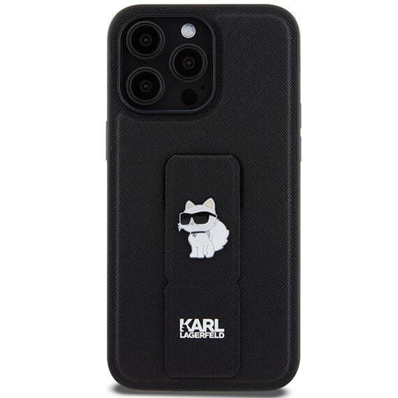 Karl Lagerfeld Gripstand Saffiano Choupette Pins case for iPhone 13 Pro Max - black | Techbox