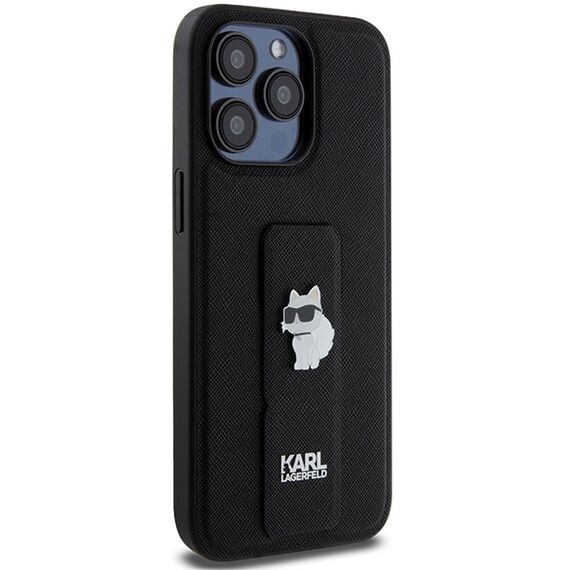 Karl Lagerfeld Gripstand Saffiano Choupette Pins case for iPhone 13 Pro Max - black | Techbox