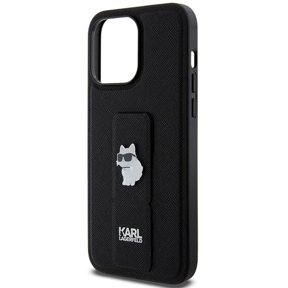 Karl Lagerfeld Gripstand Saffiano Choupette Pins case for iPhone 13 Pro Max - black | Techbox