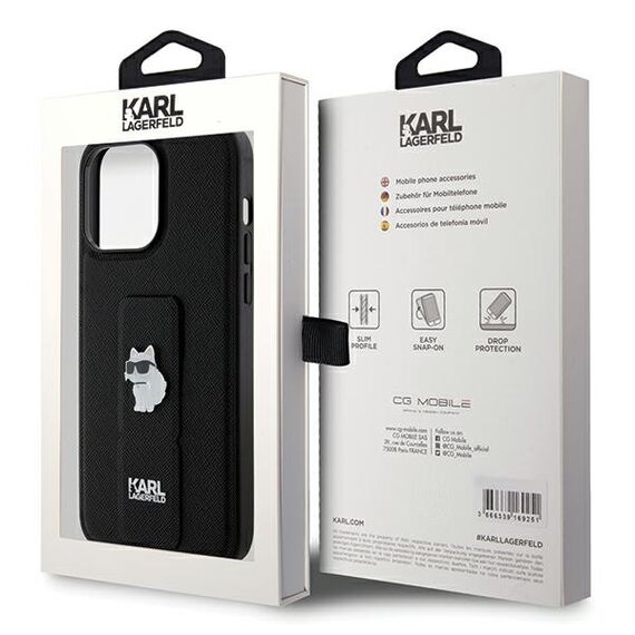 Karl Lagerfeld Gripstand Saffiano Choupette Pins case for iPhone 13 Pro Max - black | Techbox