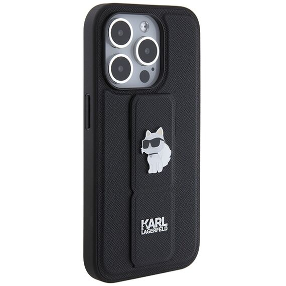 Karl Lagerfeld Gripstand Saffiano Choupette Pins case for iPhone 14 Pro - black | Techbox
