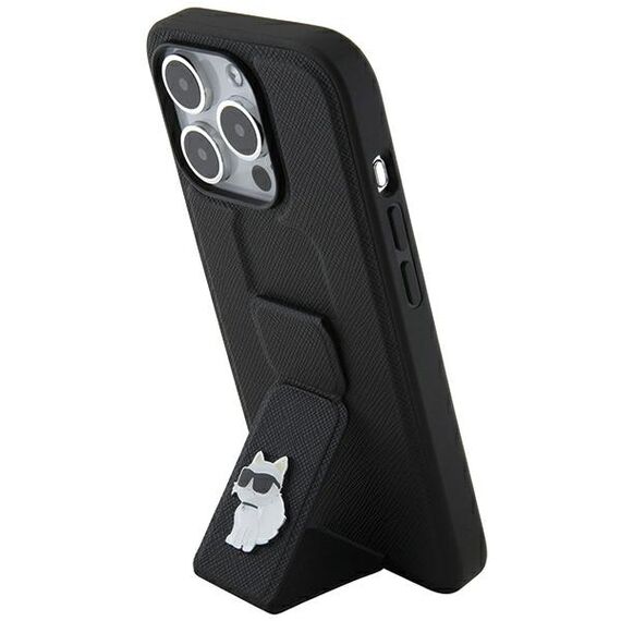 Karl Lagerfeld Gripstand Saffiano Choupette Pins case for iPhone 14 Pro - black | Techbox