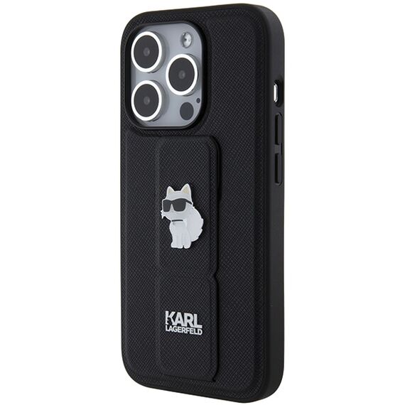 Karl Lagerfeld Gripstand Saffiano Choupette Pins case for iPhone 14 Pro Max - black | Techbox